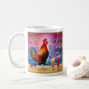 Funny Rooster Chicken Cocktails Tropical Beach Sea Coffee Mug