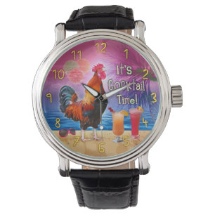 Funny Rooster Chicken Drinking Tropical Beach Sea Watch