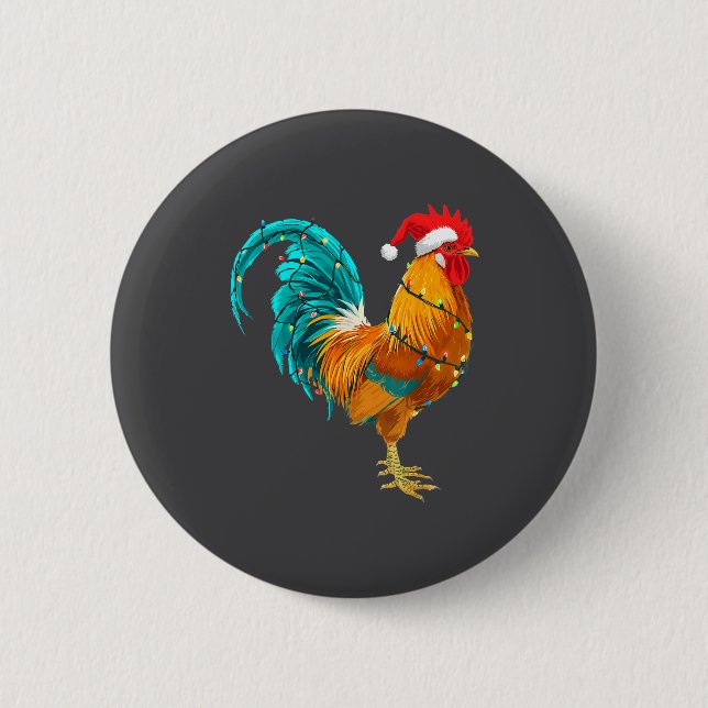 Funny Rooster Chicken Santa Christmas Lights Farme 6 Cm Round Badge (Front)