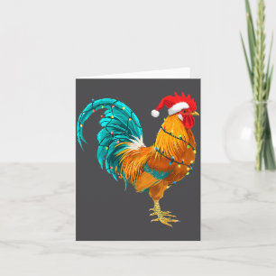 Funny Rooster Chicken Santa Christmas Lights Farme Card