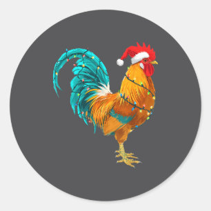 Funny Rooster Chicken Santa Christmas Lights Farme Classic Round Sticker
