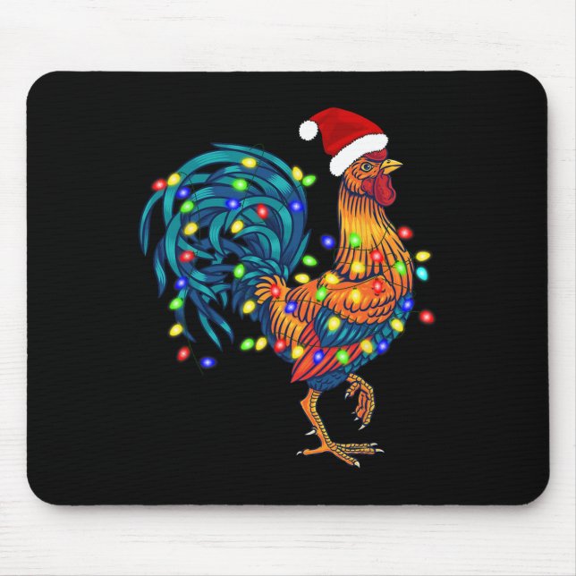 Funny Rooster Chicken Santa Christmas Lights Farme Mouse Pad (Front)