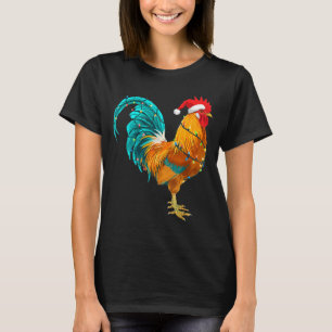 Funny Rooster Chicken Santa Christmas Lights Farme T-Shirt