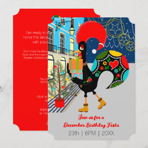 Funny Rooster, Christmas lighs, Birthday Party Invitation