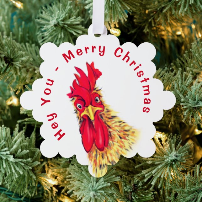 Funny Rooster Christmas Ornament Card (Insitu (Tree))
