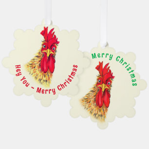 Funny Rooster Christmas Ornament Card