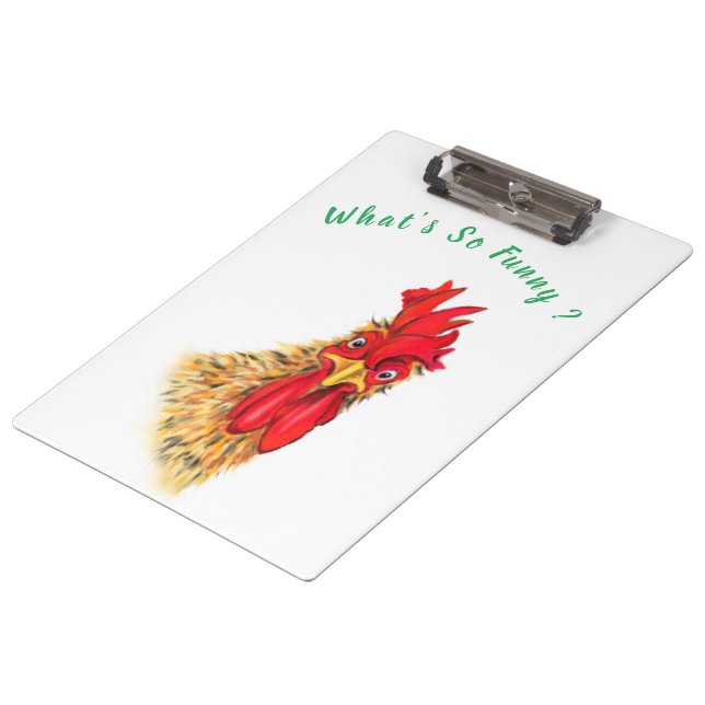 Funny Rooster Clipboard - Custom Text (Angled)