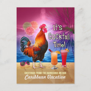 Funny Rooster Cocktails Tropical Beach Vacation Postcard