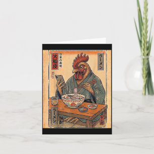 Funny Rooster Eating Ramen Retro Japanese Gifts Card