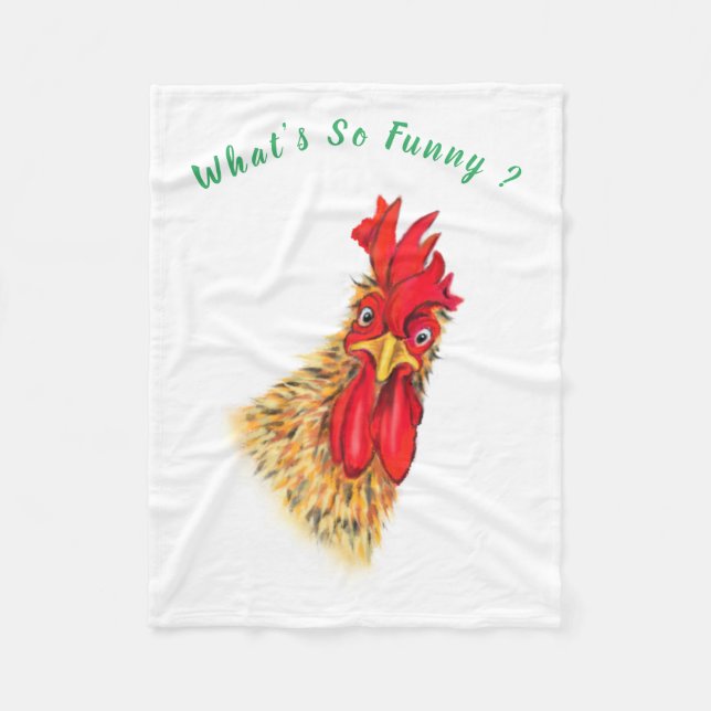 Funny Rooster Fleece Blanket - Custom Text (Front)