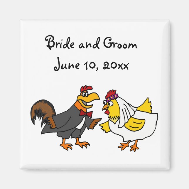 Funny Rooster Groom and Hen Bride Wedding Magnet (Front)