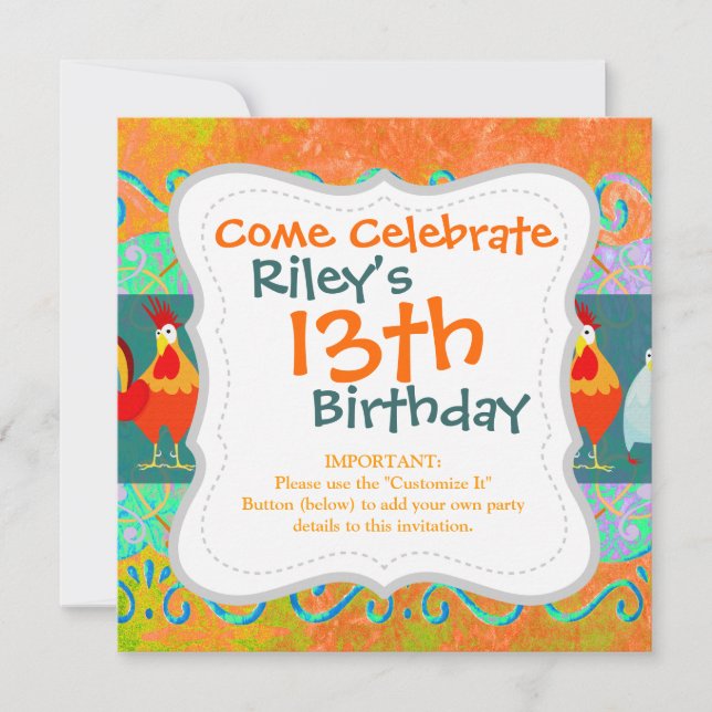 Funny Rooster Hen Funky Chicken Farm Animal Gifts Invitation (Front)