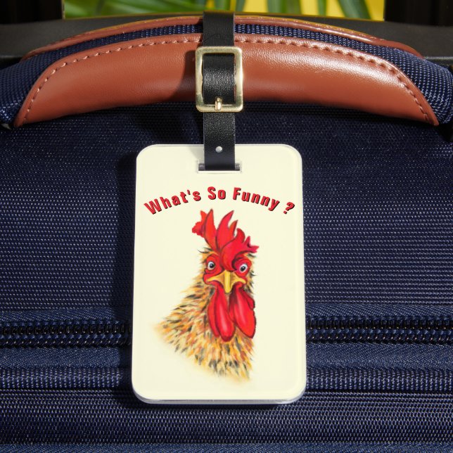 Funny Rooster Luggage Tag Gift Personalized Text (Front Insitu 2)