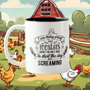 funny rooster screaming word art monogram Two-Tone coffee mug