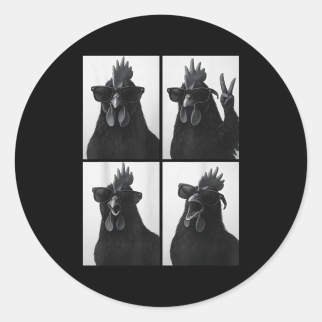 Funny Rooster With Sungles Photobooth Selfie Farm  Classic Round Sticker (Front)