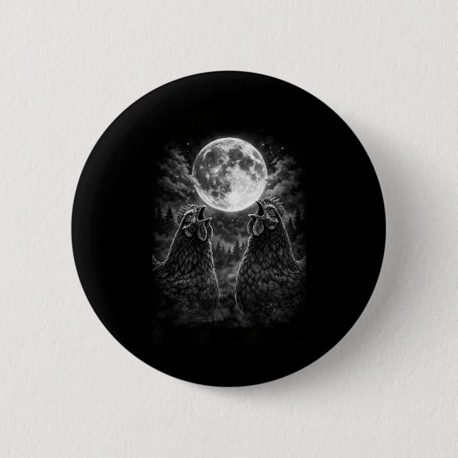Funny Roosters Crowing At The Moon Celestial Chick 6 Cm Round Badge (Front)