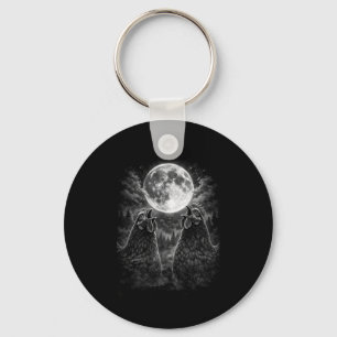 Funny Roosters Crowing At The Moon Celestial Chick Key Ring