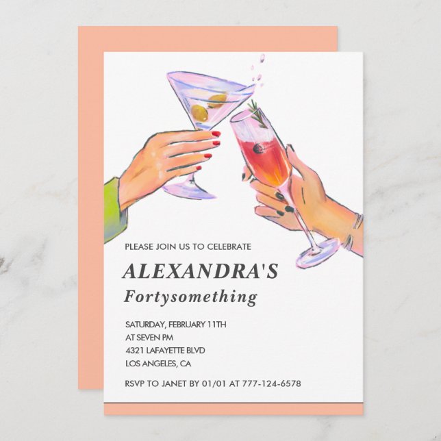  Funny Rose Gold Cocktail Champagne 48th birthday Invitation (Front/Back)