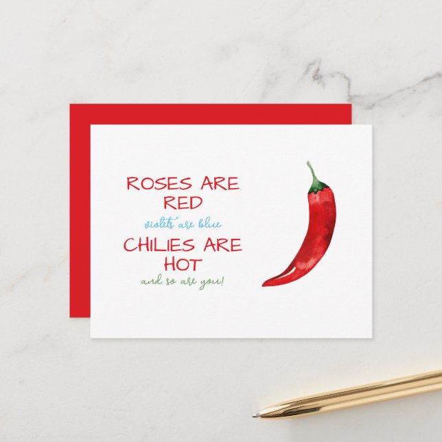 Funny Roses are Red Chilli Poem Valentine's Day Postcard (Front/Back In Situ)