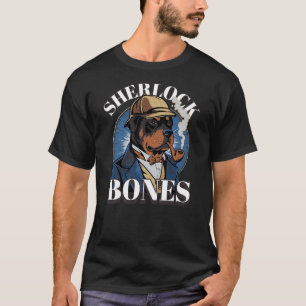 Funny Rottie Rottweiler Sherlock Bones Giant Dog M T-Shirt