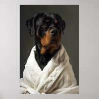Funny Rottweiler Bathrobe Art, Quirky Bathroom Dog