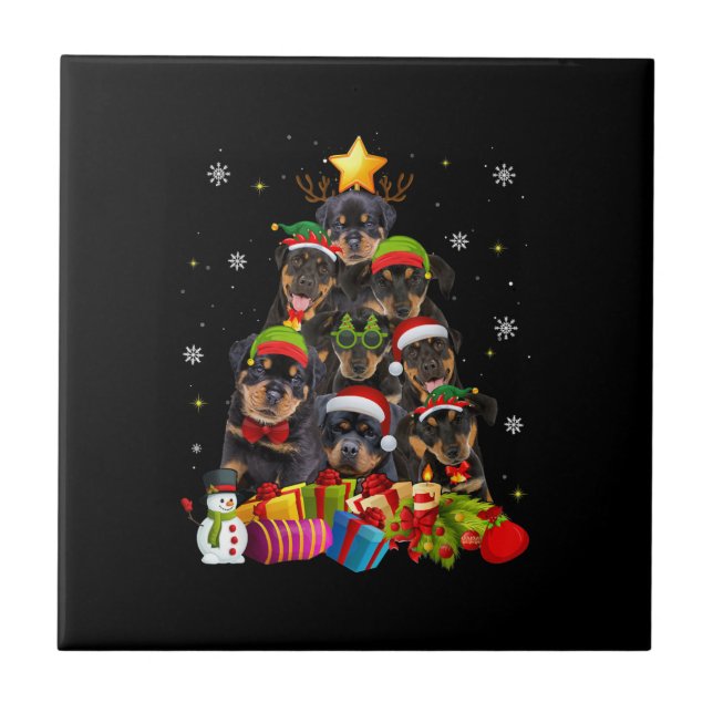 Funny Rottweiler Christmas Tree Xmas Dog Lovers Tile (Front)