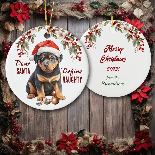 Funny Rottweiler Define Naughty Christmas Ceramic Tree Decoration (Creator Uploaded)