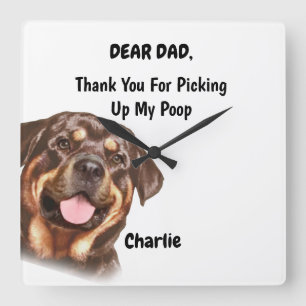 Funny Rottweiler Dog Dad Watercolor Canine Art Square Wall Clock