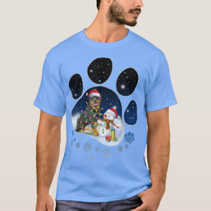 Funny Rottweiler Dog Paw Christmas Snowman Xmas L T-Shirt