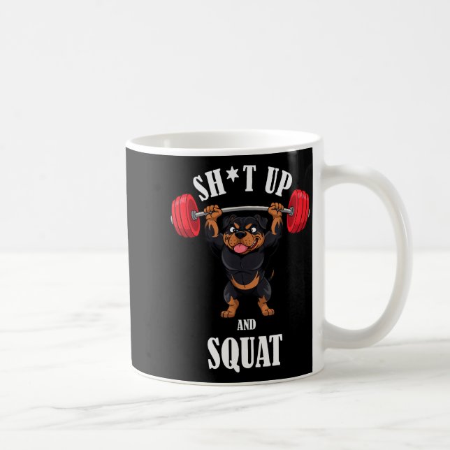 Funny Rottweiler Fitness Squating Workout Weightli Coffee Mug (Right)
