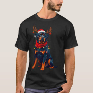 Funny Rottweiler Santa Reindeer Christmas Xmas Dog T-Shirt