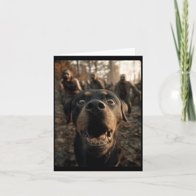Funny Rottweiler Selfie With Zombies Spooky Card (Front)
