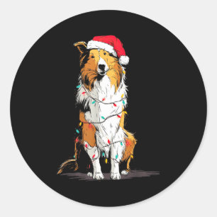Funny Rough Collie Christmas Graphics Dog Lights L Classic Round Sticker