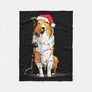 Funny Rough Collie Christmas Graphics Dog Lights L Fleece Blanket