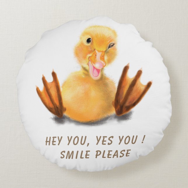 Funny Round Pillow with Playful Duck - Smile (Back)