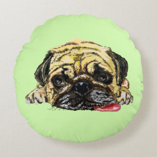 Funny Round Pillow with Pug Dog - Your Colours