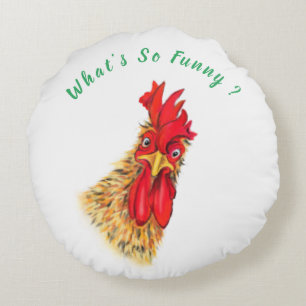 Funny Round Pillow with Surprised Rooster