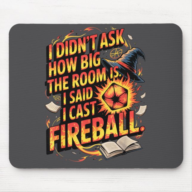 Funny Rpg I Cast Fireball Quote With Wizard Hat An Mouse Pad (Front)
