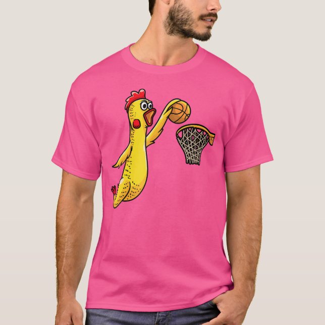 Funny Rubber Chicken Playing Basketball Player Spo T-Shirt (Front)