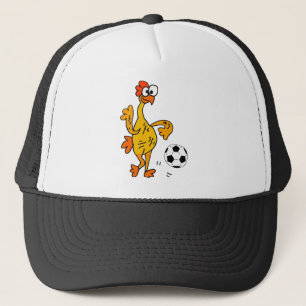 Funny Rubber Chicken Playing Soccer Cartoon Trucker Hat