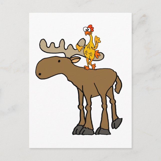 Funny Rubber Chicken Riding Moose Cartoon Postcard (Front)