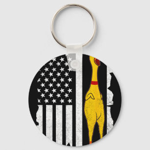 Funny Rubber Chicken Vintage American Us Flag Men  Key Ring