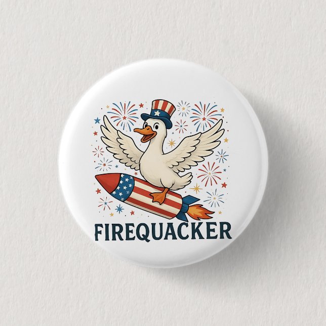 Funny Rubber Duck USA Patriotic Firequacker 4th 3 Cm Round Badge (Front)
