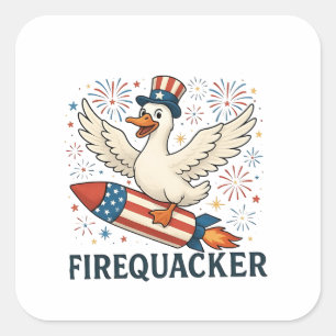 Funny Rubber Duck USA Patriotic Firequacker 4th Square Sticker