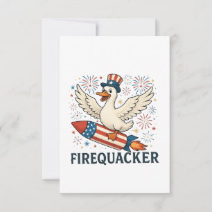 Funny Rubber Duck USA Patriotic Firequacker 4th Thank You Card