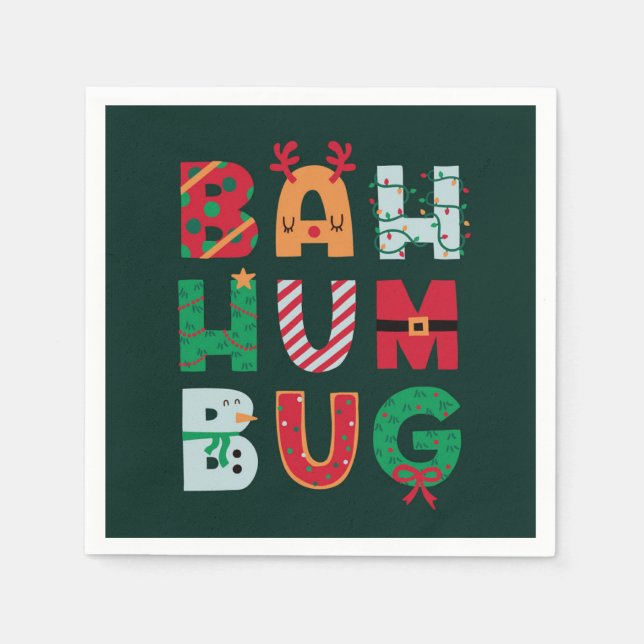 Funny Rubbish Bah Humbug Holiday Card Napkin (Front)