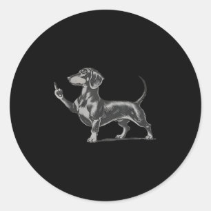 Funny Rude Black Dachshund Dog Meme Middle Finger Classic Round Sticker