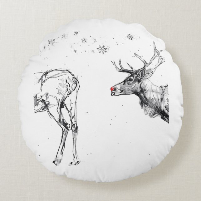 Funny Rudolf Reindeer Christmas Love Round Cushion (Front)