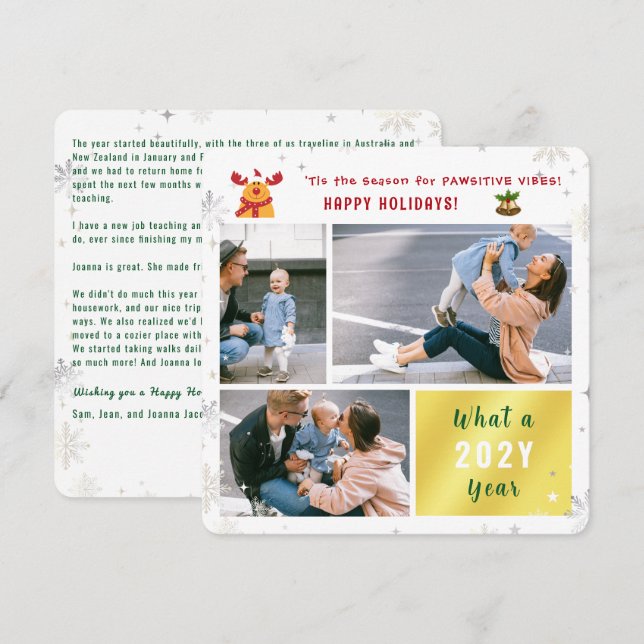 Funny Rudolph Cute Happy Holidays Elegant 3 Photos Holiday Card (Front/Back)