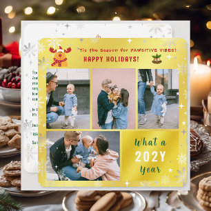 Funny Rudolph Happy Holidays Cute Golden 4 Photos Holiday Card